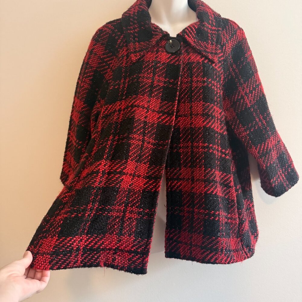 Vintage 80's Red & Black Plaid Metallic Textured Jacket | Size Small - Picture 5 of 11